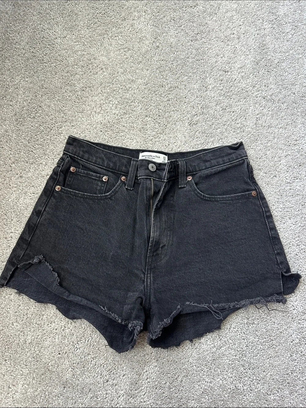 Abercrombie & Fitch Black High-Rise Cutoff Denim Shorts